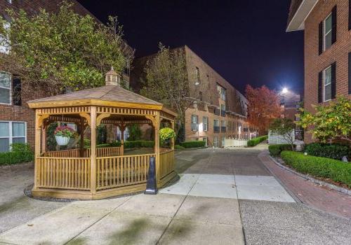 night time exterior with gazebo